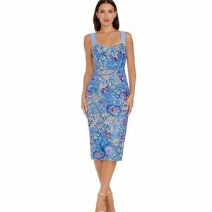 NWT Dress The Population Nicole Floral Embellished Sequin Midi Dress L